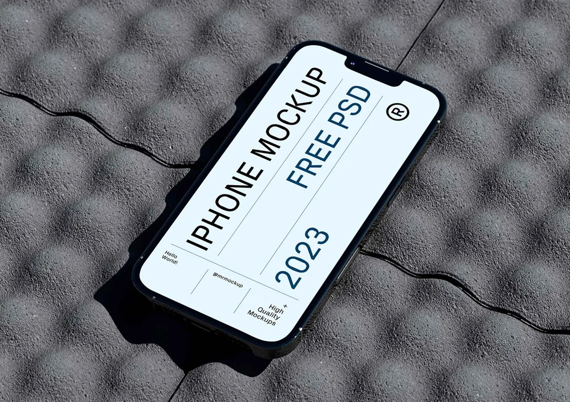 Smartphone mockup on a textured stone surface