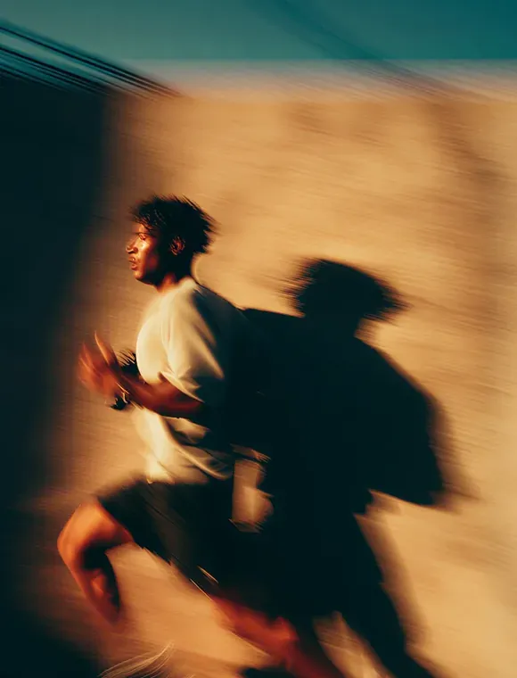 Runner streaking past in motion blur